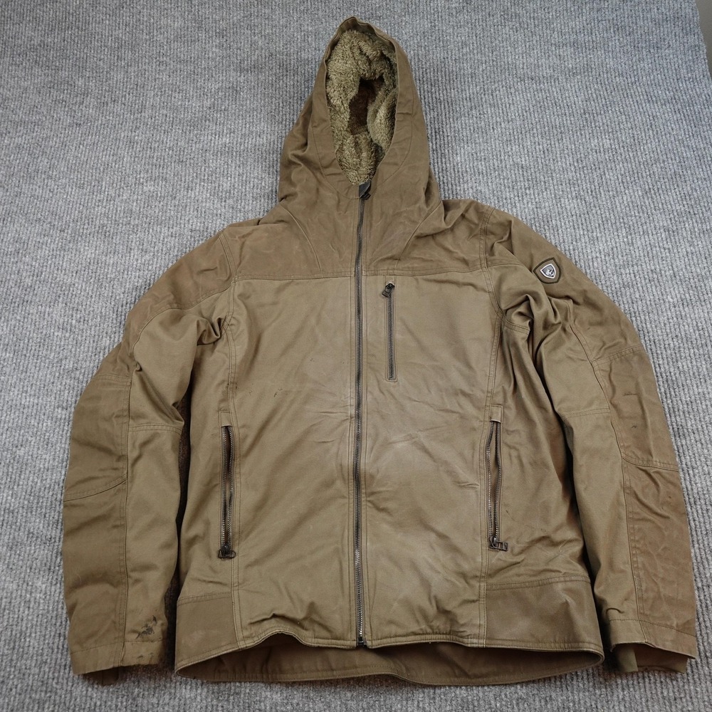 Kuhl The Law Fleece Lined Jacket Mens Medium Brown Hooded Insulated Canvas 7363